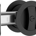 Pocket Door Hardware Pocket Door Lock, Matte Black Round 1Pack | ‌Fits 1 3/8–1 15/16" door thickness, fixed 2 3/8" backset—Reversible Privacy Sliding Pocket Door Latch for Bathroom Bedroom