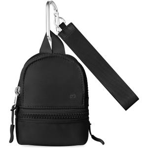 Babysun Mini Backpack Keychain Wristlet Pouch Small Change Coin Purse Cute Zipper Wallet With 3 RFID Card Slots For Women/Men Airpods Cosmetics (Black)
