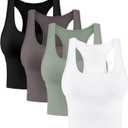 4 Pieces Women's Crop Tops Cotton Basic Tank Tops Racerback Sleeveless Sports Workout Crop Tank Tops (Black,white,coffee,olive)