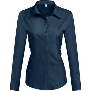 HOTOUCH Womens Cotton Basic Button Down Shirt Slim Fit Dress Shirts (X-Large, Navy Blue (Slim Fit, a Size Up for Relaxed Fit))