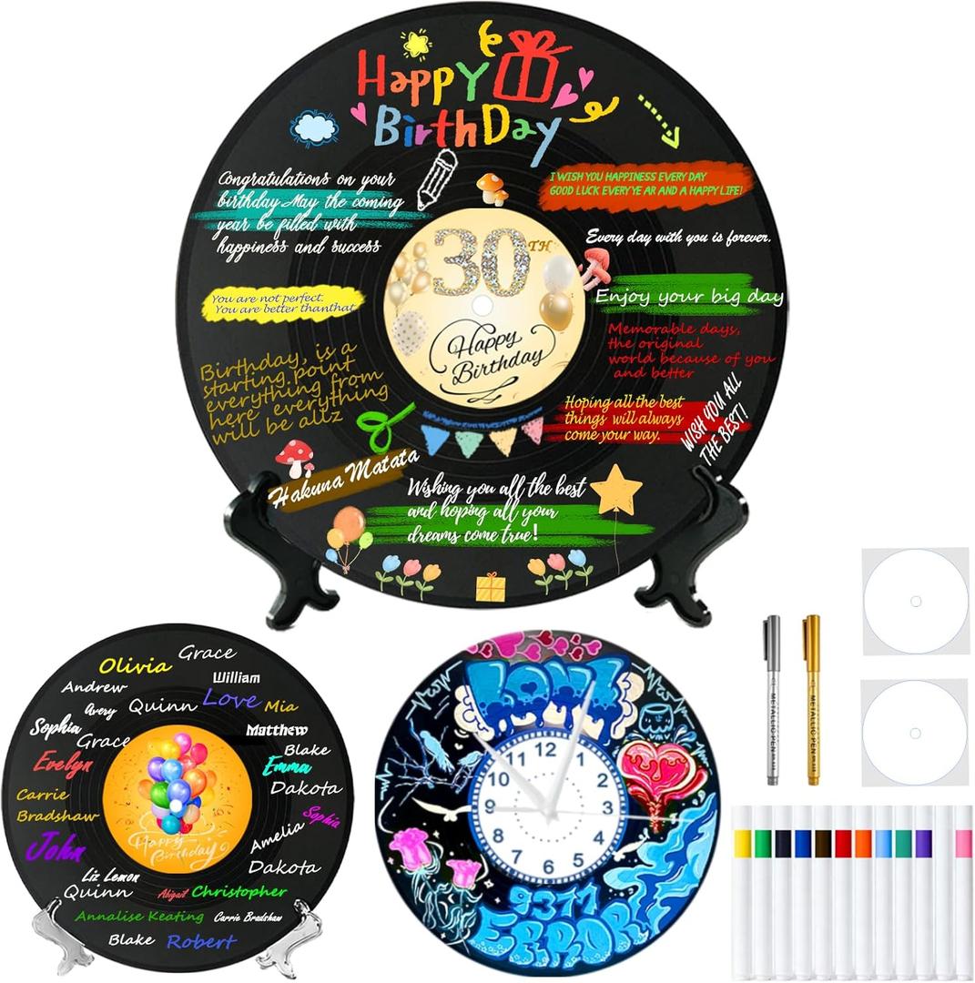 3PCS Blank Vinyl Records 12" Vinyl Records Birthday Decorations, Doodle on Fake Records,Records for Wall Aesthetic Party Favor Sign Poster, Sweet 30th Birthday Large Guest Book