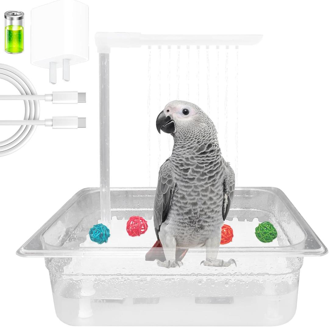WQY GroceryShop Parrot Bathtub Indoor Automatic Bath Shower with 180 ° Circulating Faucet Contains USB and Power Plug for Medium Birds African Grey  Conure Parakeet Cockatiel Lovebird