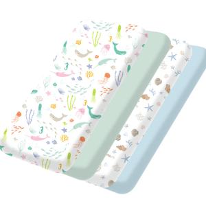 Bimocosy Mini Crib Sheets, Pack and Play Sheets for Baby Girl Boy 4 Pack, Size 38"x 26" for Playard Mattress, Portable Mini Crib, Soft Pack N Play Sheets Fitted, Ocean World/Shell/Blue/Green (Pack N Play Sheets 4PK)