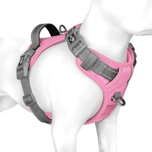 PHOEPET No Pull Dog Harness, Unique Colors Reflective Adjustable Dog Vest, with Soft Training Handle Metal Clips for Small Medium Large Dogs (Baby Pink Base & Grey Straps,M)