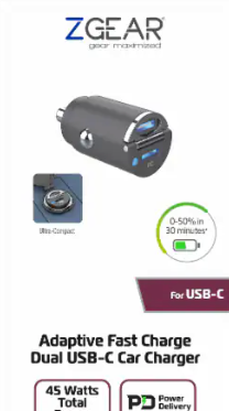 ZGear® 45 Watt Dual USB C Car Charger
