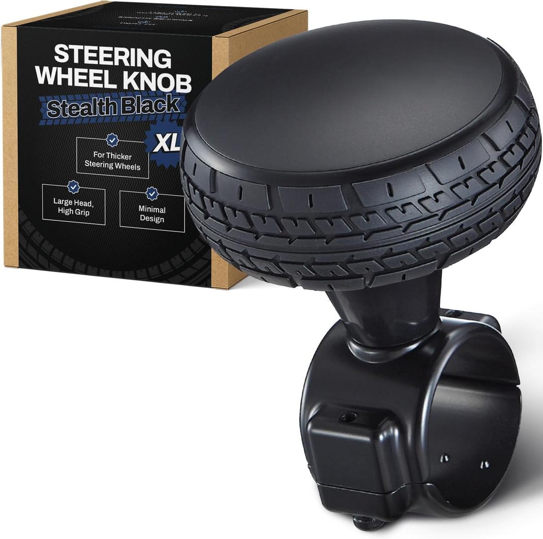 Steering Wheel Knob XL Stealth Black Edition, Heavy Duty No-Logo Spinner for Large Wheels (1.42"1.73"), Smooth Bearings, Comfortable Grip for Trucks, Vans, Pickups, SUVs, Tractors, & Forklifts
