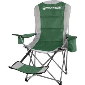 Camping Chair with Foot Rest - 300lb Capacity Beach Chair with Footrest, Cupholder, and Cooler Pouch - Portable Chair by Wakeman Outdoors (Green)
