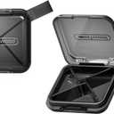 1 Pack Grey Pill Organizer with Strap, 4 Compartments, Compact Travel Pill Box Case, Portable and Moistureproof to Store Vitamins, Medication and Supplements