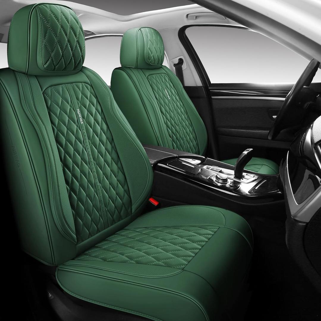 Full Coverage Leather Car Seat Covers,Wateroroof Seat Covers for Cars,Trucks,Sedans,Luxury Green Front Seat Cover,Car Seat Protector,2 Seats Car Seat Cushion