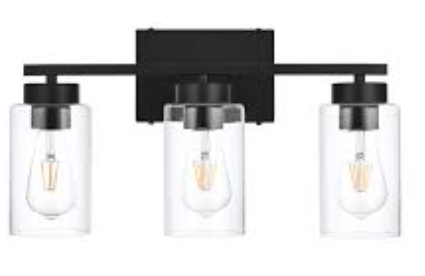A1A9 3Light Bathroom Vanity Light, Modern Black Wall Lights with Clear Glass Shades, Bathroom Wall Sconce Lamp for Mirror Living Room Bedroom Hallway