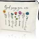 God Says You Are Christian Bible Verse Zipper Bag, Christian Quotes Makeup Bag Cosmetic Pouch God Says You Are Unique Floral Inspirational Affirmations Faith Gift for Women Jesus Religious Gift