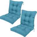 Outdoor Chair Cushions Set of 2 with Ties Non Slip Teal Blue Waterproof Tufted Patio Wicker Chair Cushion Replacement for Outdoor Rattan Wood Dining Wicker Chairs Teal Blue, 41.7"*20.8"