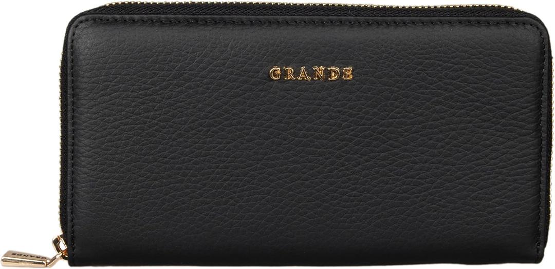 grande 2700 Genuine Leather Zip Around Continental Women Wallet Ladies Zippered Mini Purse - Black