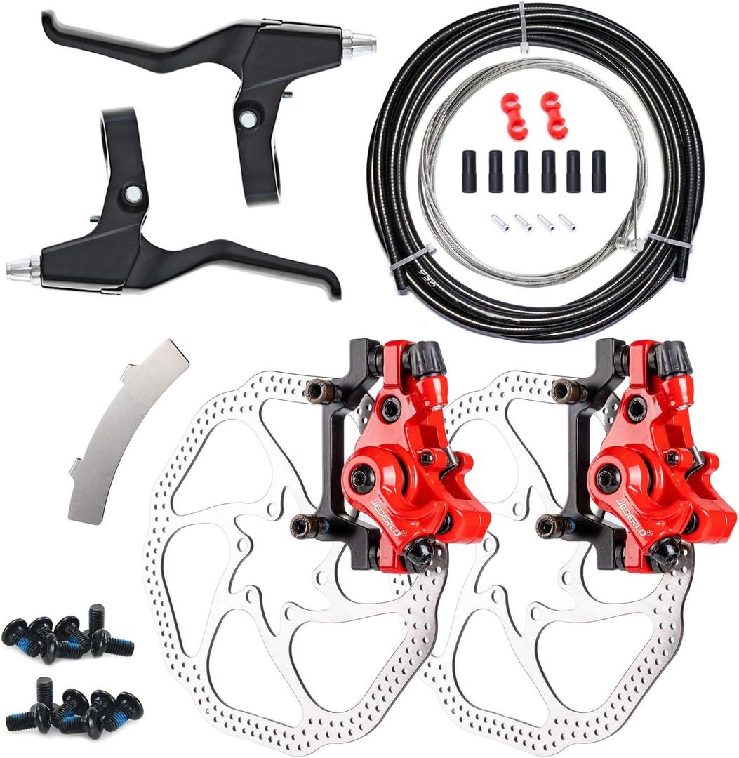 Farbetter Mechanical Bike Disc Brake Kit, Including Front and Rear Caliper, Brakes Cables, Brake Levers, 160mm Rotor, with Cable End Tips Caps, Rotating S-Hook Clips, Disc Rotor Adjuster