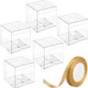JOERSH 3x3x3 Inches Clear Favor Boxes with Gold Gift Ribbons 30 PCS Transparent Plastic 3 Inch Mini Cube Gift Packaging Box for Party favors, Treats and Minigifts