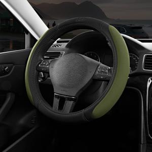 Skechers Steering Wheel Cover, Memory Foam Car Steering Wheel Cover,14.5-15inch Anti-Slip Safety Comfortable Desgin, Universal Accessory for Diverse Cars, Truck,SUV (Black & Olive)