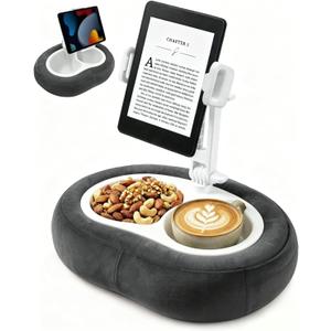 Miledi Tablet Pillow Stand, Compatible with 5"-12.9" Kindle, iPad, Phone/Tablet, 360 Rotating Phone Holder for Bed, Soft Plush Fabric, Detachable Bowl, Reading and Relaxation on Bed, Black
