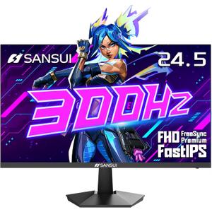 SANSUI Gaming Monitor, 24.5" 300hz 240hz FHD 1080P 1ms FPS PC Monitor Gaming, HDR, FreeSync, DisplayPort x2 HDMI x2, Fast IPS, 120% sRGB, Audio Jack, VESA Support, Desktop Compatible(ES-G25X1 PRO)