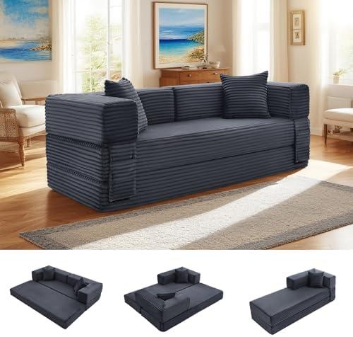 GJQ Convertible FoldIing Sofa Bed,5-in-1 Futon Queen Sleeper Sofa with Removable Armrests, Modular Futon Couch with Pull Out Bed,Boneless Couch for Living Room,Compression Sofa in Box,Grey
