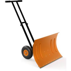 Garvee 30 Inch Heavy Duty Wheeled Snow Shovel, Adjustable Metal Snow Pusher with 5-Position Handle & Multi-Angle Carbon Steel Blade,Ergonomic Back-Saving Design for,Pavement, Yard & Outdoor Use-Orange
