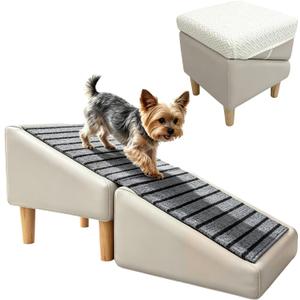 2-in-1 Split Ottoman Dog Ramp, 16.93H Lightweight & Folding Pet Steps with Gentle 23 Incline, Portable Dog Stairs for Couch Bed, Perfect for Older Dogs, Khaki