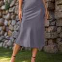 Women's Satin Midi Skirt A Line Silk Long Skirt (Gray, L)