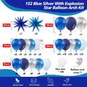 Blue Balloon Arch Kit, 152Pcs Explosion Star Various Blue and Silver Latex Balloon Garland kit Different Size Balloons for Anniversary Birthday Wedding Baby Shower Dark Party Decorations