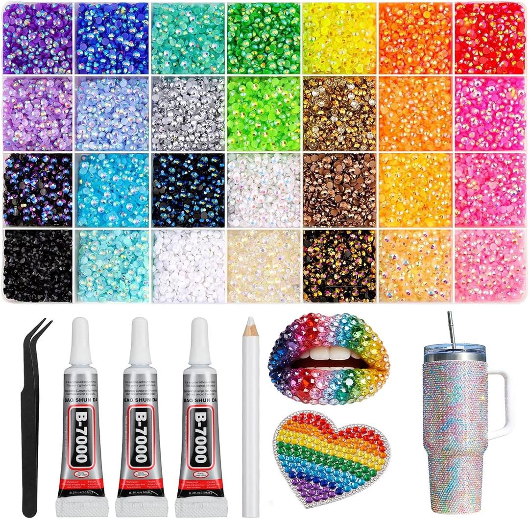 Resin Jelly Rhinestones for Bedazzling, Multifunctional Colorful DIY Resin Rhinestone Kit, Diamond Painting & Bedazzler Kit for Nails, Books, Crafts, Multicolor Rhinestones (28Colors-30000PCS)