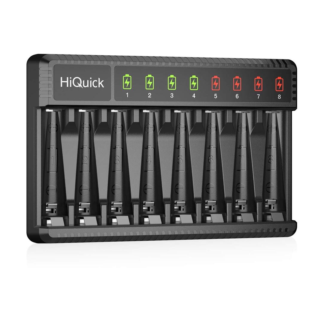 HiQuick 8 Bay AA AAA Battery Charger, High Speed Charging Battery Charger for 1.2V Ni-MH/Ni-CD Rechargeable Batteries (The Type-C Cable Included)