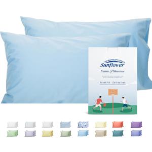 Sunflower Queen Pillowcases Set of 2, 100% Cotton Queen Pillow Cases 2, 2030 inches Ashley Blue, Soft and Breathable