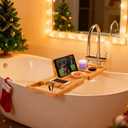 Utoplike Bamboo Bathtub Caddy Tray Bath Tray for Tub, Adjustable Bathroom Bathtub Organizer with Book Tablet Wine Glass Cup Towel Holder (24.5"-37.4")
