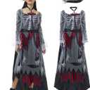 Pirate Zombie Costume Women Dress with Pirate Hat Horror Gothic Renaissance Viking Clothing for Halloween (Large)