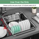 Fanbsy Large Dish Drainer Rack in Sink Adjustable, Expandable 304 Stainless Steel Metal Dish Drying Rack Organizer with Stainless Steel Utensil Holder Over Inside Sink Counter, Rustproof, 15.28 l X 13.23 W X 5.91 h