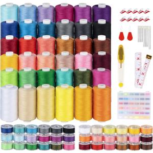ilauke 72 Pcs Sewing Thread 700 Yards, 36 Colors Prewound Bobbins Thread for Sewing, Polyester Sewing Machine Threads for Brother Singer Janome with Sewing Supplies (72 pieces (including accessories))