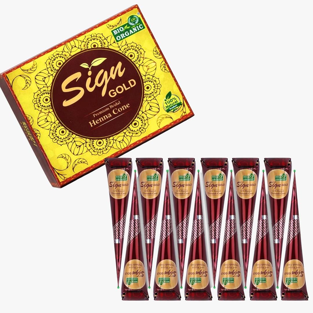 Sign GOLD 12 Pack 100% Natural Ready to Use Henna Paste Hair Color Hair Dye Cones Reddish Brown Color