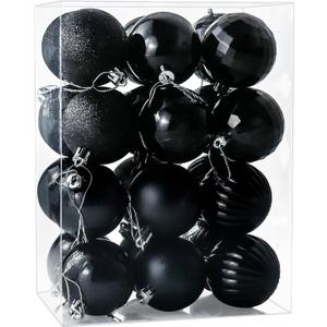 24ct Christmas Balls Ornaments, 2.36 Inch Christmas Tree Balls Ornaments, Decorative Baubles Decorations for Xmas Tree Decor Holiday Party, Black