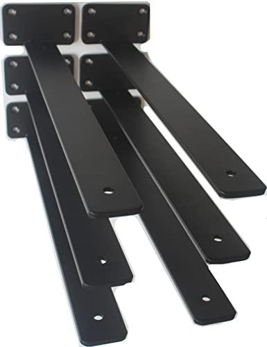 6 Pack - 14 inch Black Hidden L Shelf Bracket (1/5 Inch Thicked) Iron Floating Shelf Brackets Rustic Industrial Metal Brackets for Shelf Support