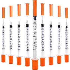 120 PACK U-100 Syringes, 30G 5/16" (8mm) 1ml/cc Disposable Syringe, Individual Wrapped, Lab Supplies