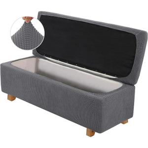2-Piece Stretch Ottoman Covers  Rectangle Slipcovers for Folding Storage Stools, Non-Slip Elastic Bottom, Soft Fabric Furniture Protectors (Grey, X-Large)