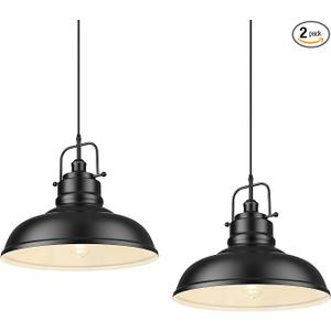 zeyu Black Pendant Lighting, 2 Pack Hanging Kitchen Lights, 1-Light Pendant Light with Metal Dome Shade, Matte Black Finish, 016-1M-2PK BK