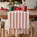 Caflife Christmas Table Runner 90 Inchs Long, Cotton and Linen Woven with Tassels, for Modern Rustic Farmhouse Boho Red Table Runners, Holiday Kitchen Dining Table Home Christmas Decor