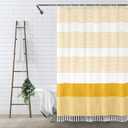 Awellife Boho Yellow Shower Curtain for Bathroom Farmhouse Cotton Stripe Tassel Shower Curtain Natural Texture 72" L x 60" W