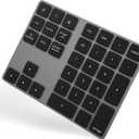 Foloda Bluetooth Numeric Keypad, Aluminum Rechargeable 34-Keys Wireless Number Pad External 10 Keys Numpad Data Entry Compatible for Laptop MacBook Mac Windows (Black)