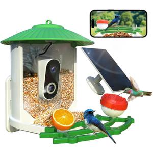 Smart Bird Feeder with Camera, 2K Live View AI Identify Birds Species with Solar Panel, Outdoors Birdhouse with Camera, Instant Arrival Alerts, Gifts for Bird Lovers