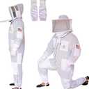 US APIARY 3 Layer Bee Suit with Fencing Veil and Round Veil One Pair Gloves Sting Proof Ventilated Beekeeping Suit, 2 Veils (White, 3X-Large)