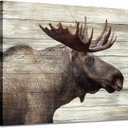 Wildlife Canvas Pictures Wall Art: Majestic Moose Animal Artwork Print in Wood Grain for Farmhouse Living Room Decor  (36''W x 24''H,Multi-Sized) (Elk)