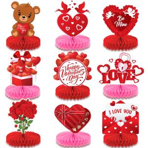 KatchOn, Valentines Day Centerpiece for Table - Pack of 9 | Red, Pink Valentines Day Table Decorations | Valentine Honeycomb Centerpieces for Valentines Day Decorations | Valentines Table Decorations