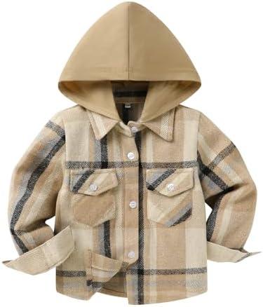 YOUNGER STAR Toddler Kids Boys Girls Flannel Hooded Plaid Shirt Button Baby Red Clothes, 18-24M