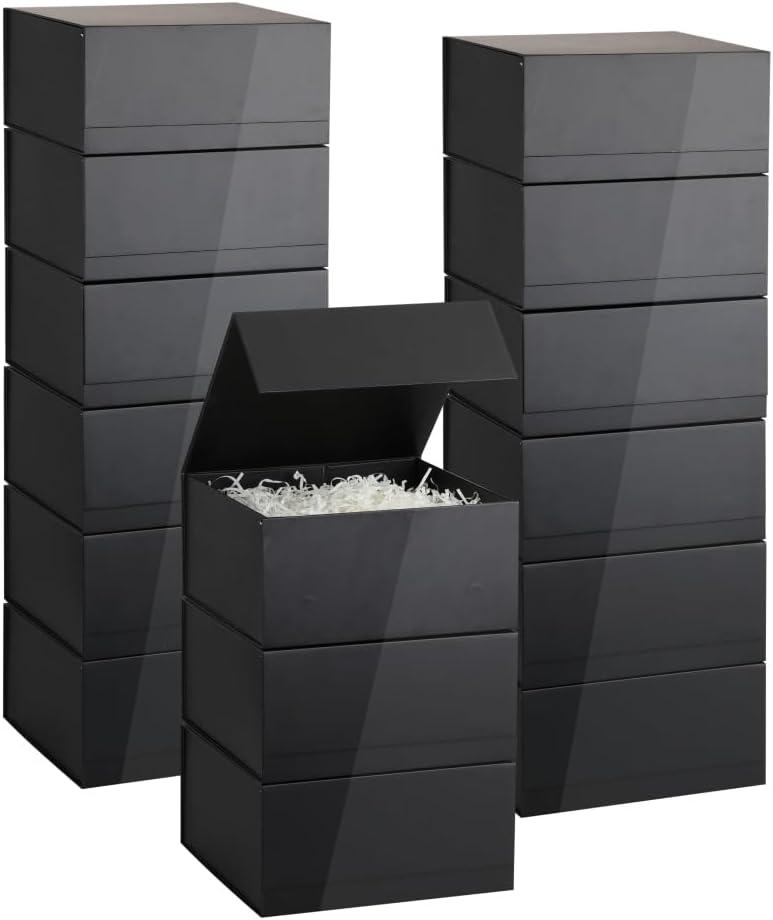 Black Magnetic Gift Box 15 Pack 10X10X5 Inch Foldable Gift Boxes Bulk Black Gift Boxes with Lids Packaging for Small Business Luxury Gift Box Shredded Paper Filler