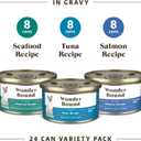 Amazon Brand - Wonder Bound Canned Wet Cat Food Variety Pack (Seafood, Tuna and Salmon Recipes in Gravy), Adult Recipe, 3 Ounce (Pack of 24) (EXP 04/14/28)